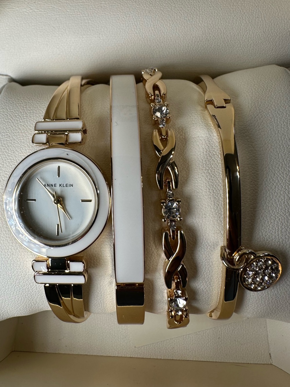 Anne Klein AK/3284WTST Gold White Bangle Watch & 3 Bracelet Gift Set  NWT Boxed - Picture 3 of 7